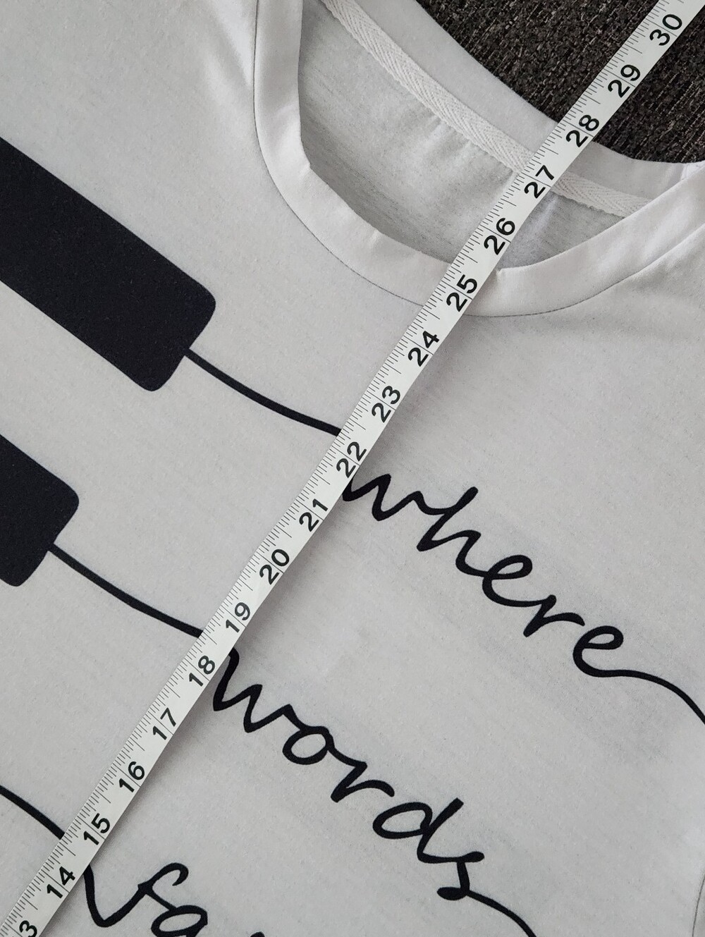 🎼🎹 White/Black "Where Words Fail, Music Speaks" S/S Tee - Picture 9 of 9